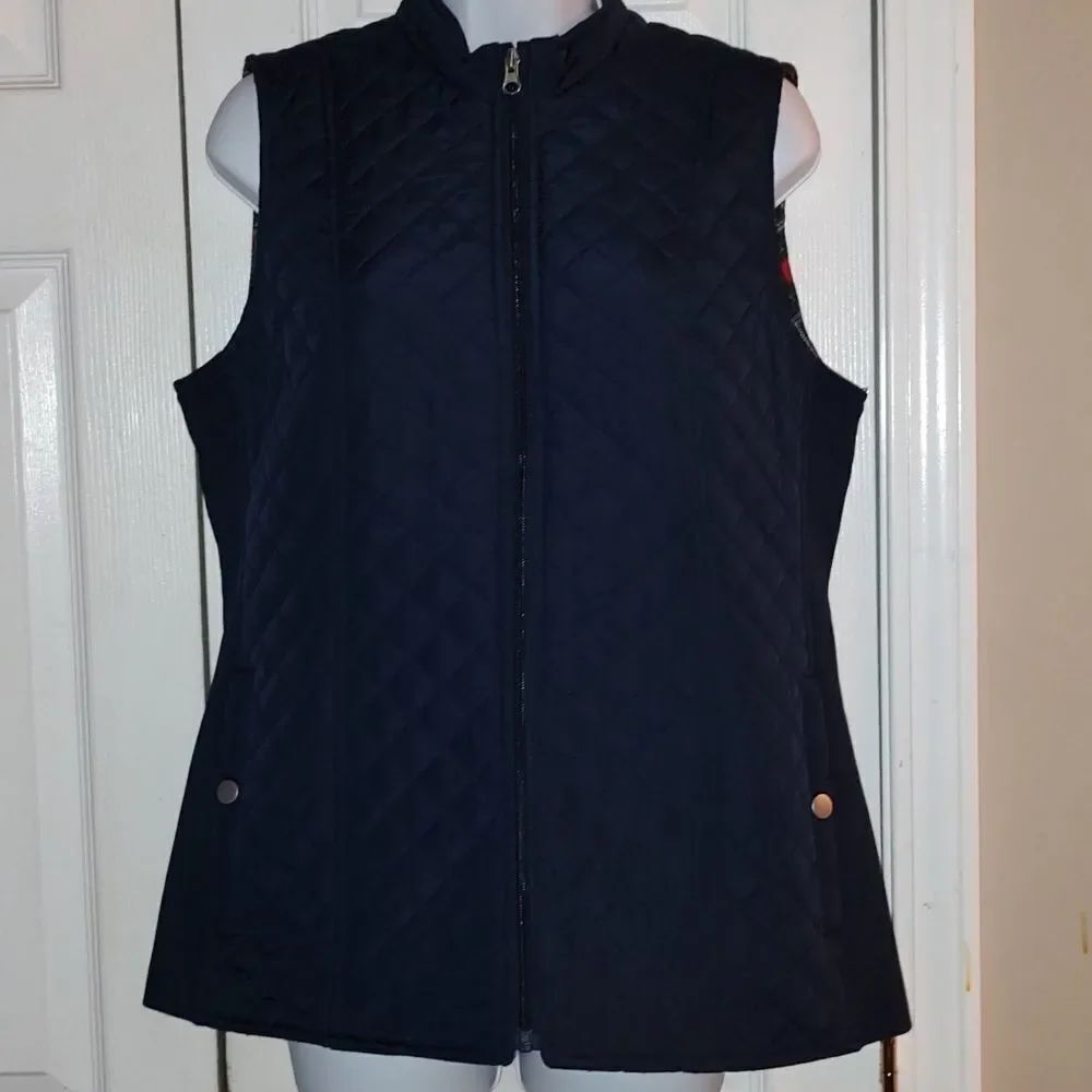Kim Rogers navy blue quilted  zipper  vest Sz S NWOT